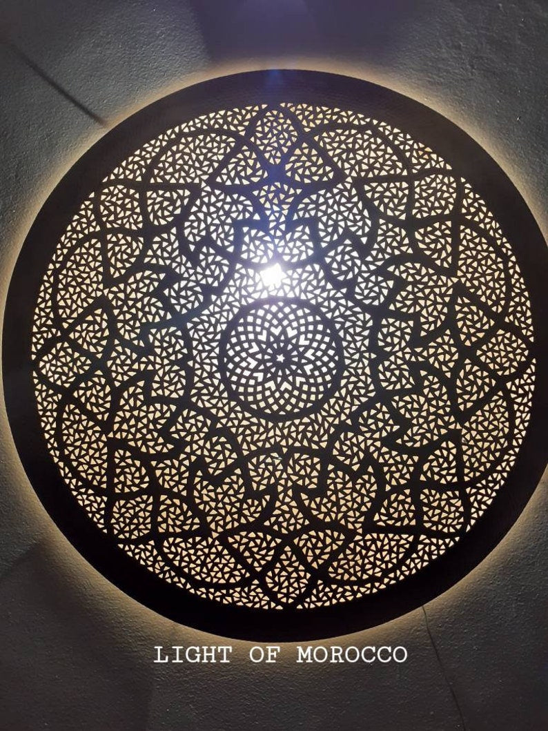 Order by Size : Moroccan handmade brass round wall light lamp ( Tetouane)