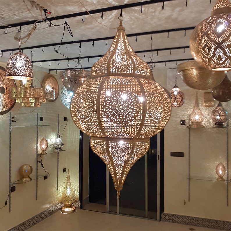 Moroccan Handmade Brass Ceiling Pendant Light (Massa)