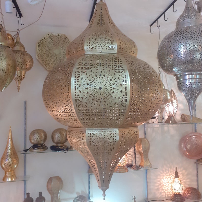 Moroccan Handmade Brass Ceiling Pendant Light (Massa)