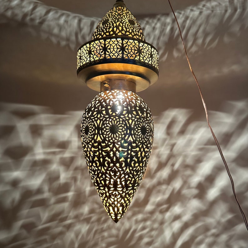 Moroccan Handmade Brass Ceiling Pendant Light (Tella)