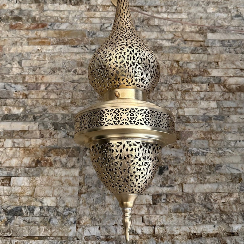 Order by Size : Moroccan Handmade Brass Ceiling Pendant Light (Tislit)