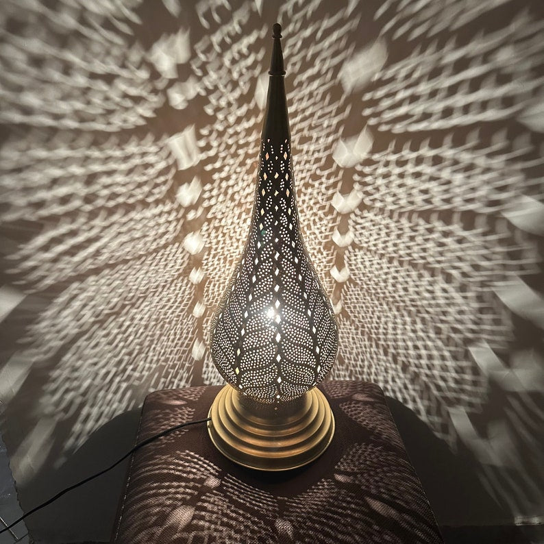 Order by Size : Moroccan Handmade Brass Table Lamp (Buthaina)