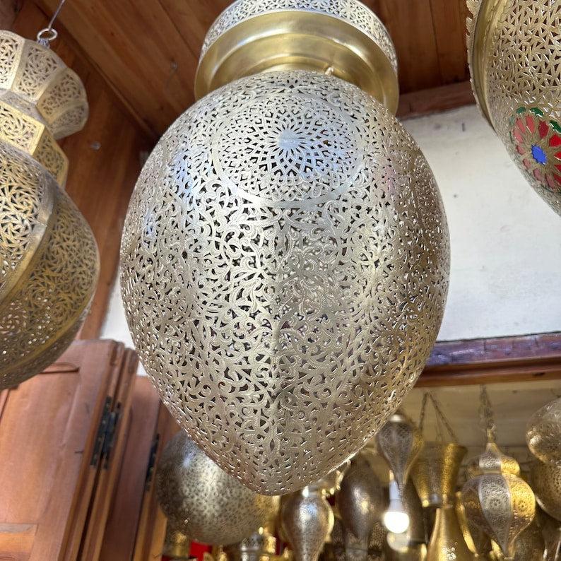 Moroccan Handmade Brass Ceiling Pendant Light (Amehis)