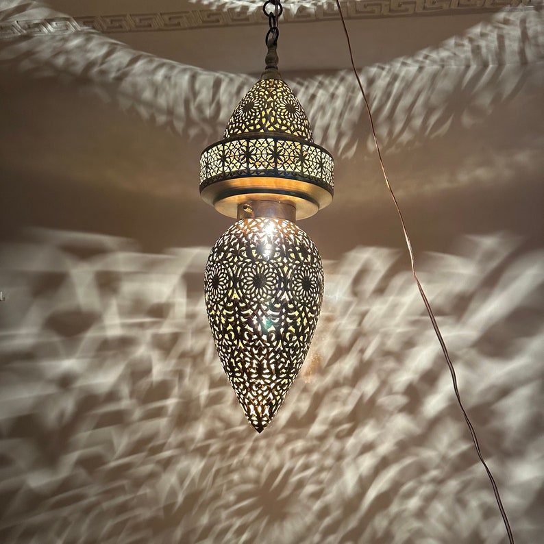 Moroccan Handmade Brass Ceiling Pendant Light (Tella)