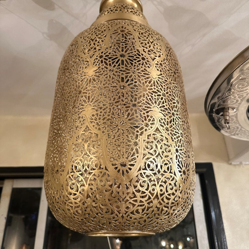 Order by Size : Moroccan Handmade Brass Ceiling Pendant Light (Inas)