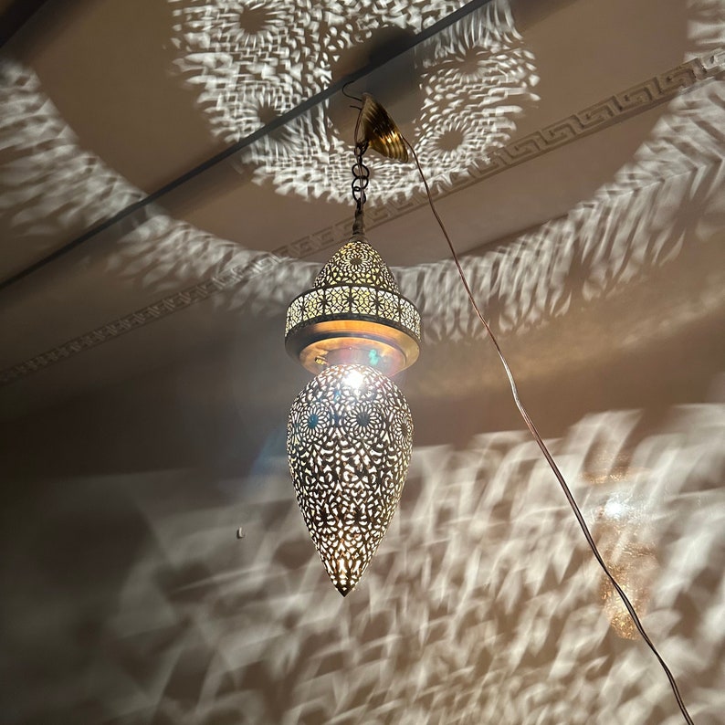 Moroccan Handmade Brass Ceiling Pendant Light (Tella)