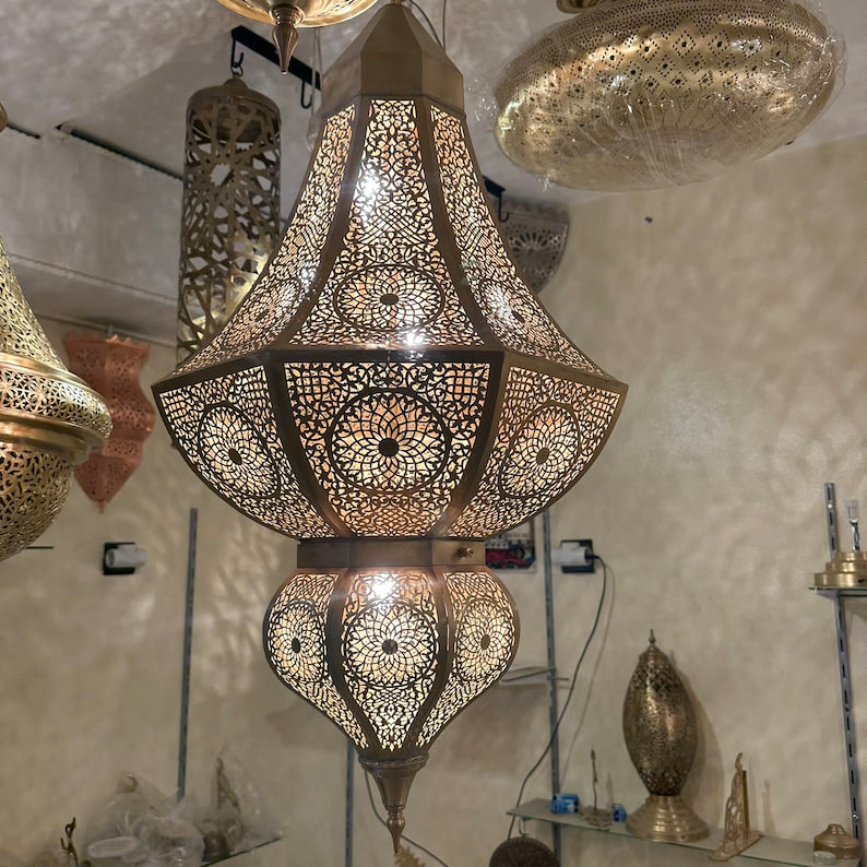 Order by Size : Moroccan Handmade Brass Ceiling Pendant Light (Ameerah)