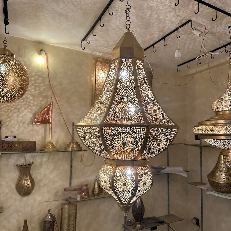 Order by Size : Moroccan Handmade Brass Ceiling Pendant Light (Ameerah)