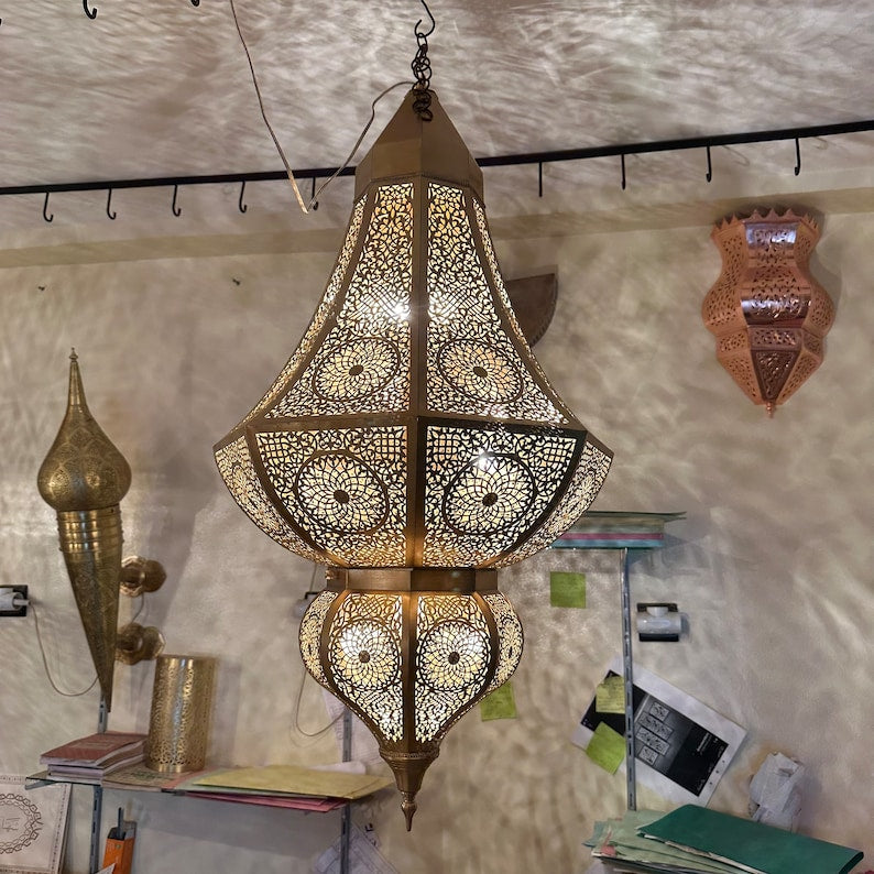 Order by Size : Moroccan Handmade Brass Ceiling Pendant Light (Ameerah)