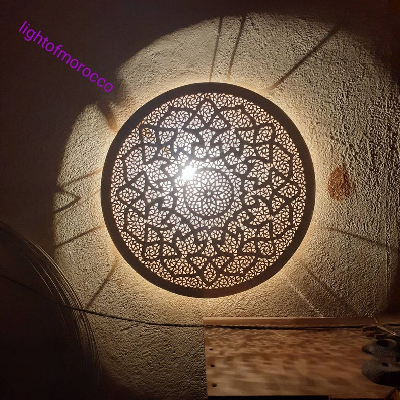 Order by Size : Moroccan handmade brass round wall light lamp ( Tetouane)