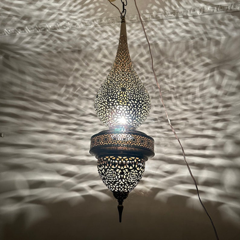 Order by Size : Moroccan Handmade Brass Ceiling Pendant Light (Ighil)