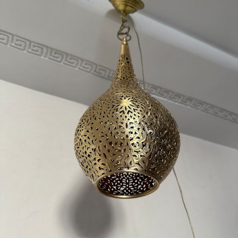 Order by Size : Moroccan Handmade Brass Ceiling Pendant Light (Rabia)