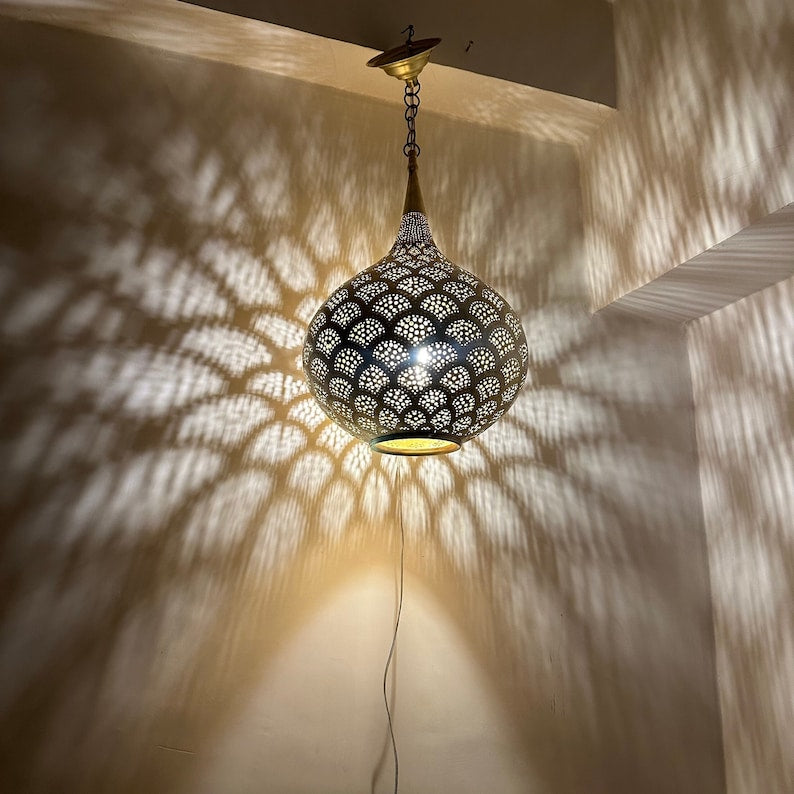 Order by Size : Moroccan Handmade Brass Ceiling Pendant Light (Yusra)