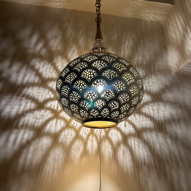 Order by Size : Moroccan Handmade Brass Ceiling Pendant Light (Yusra)