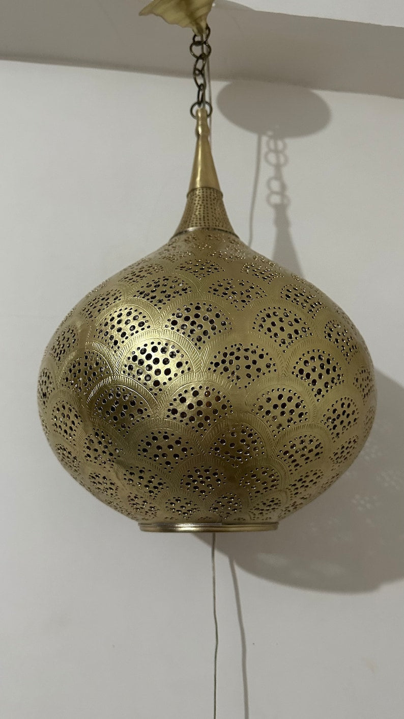 Order by Size : Moroccan Handmade Brass Ceiling Pendant Light (Yusra)