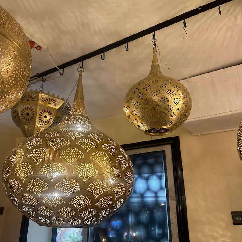 Order by Size : Moroccan Handmade Brass Ceiling Pendant Light (Yusra)