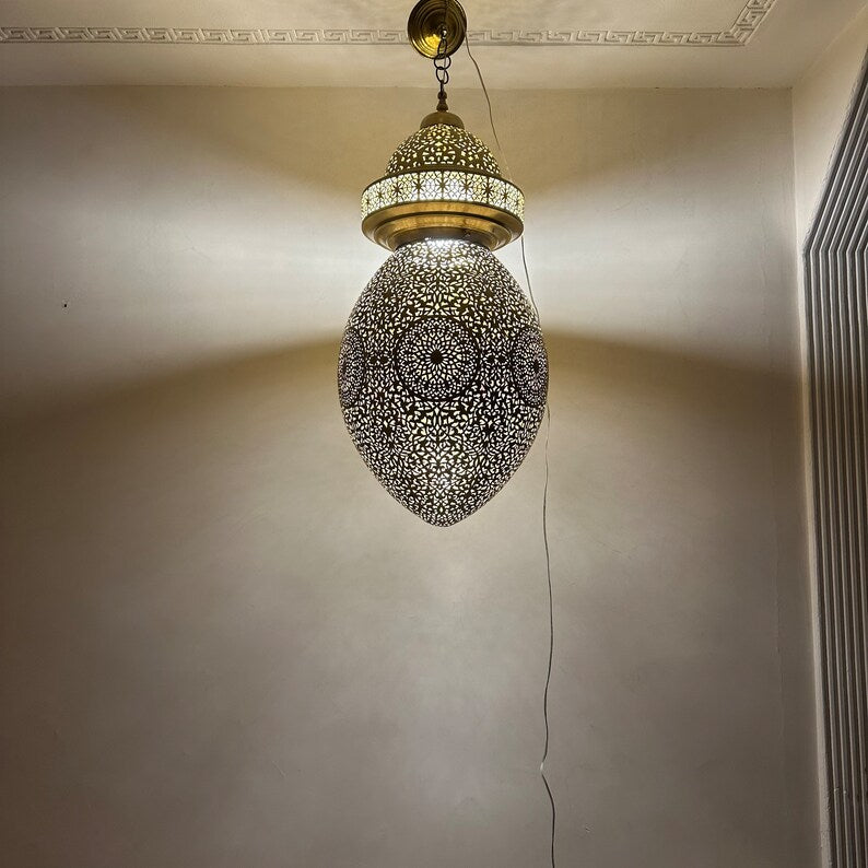 Moroccan Handmade Brass Ceiling Pendant Light (Amehis)