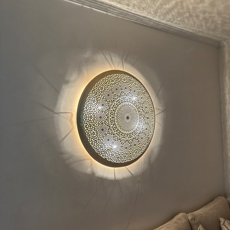 Order by Size : Moroccan handmade brass round wall light lamp ( Taourirt)