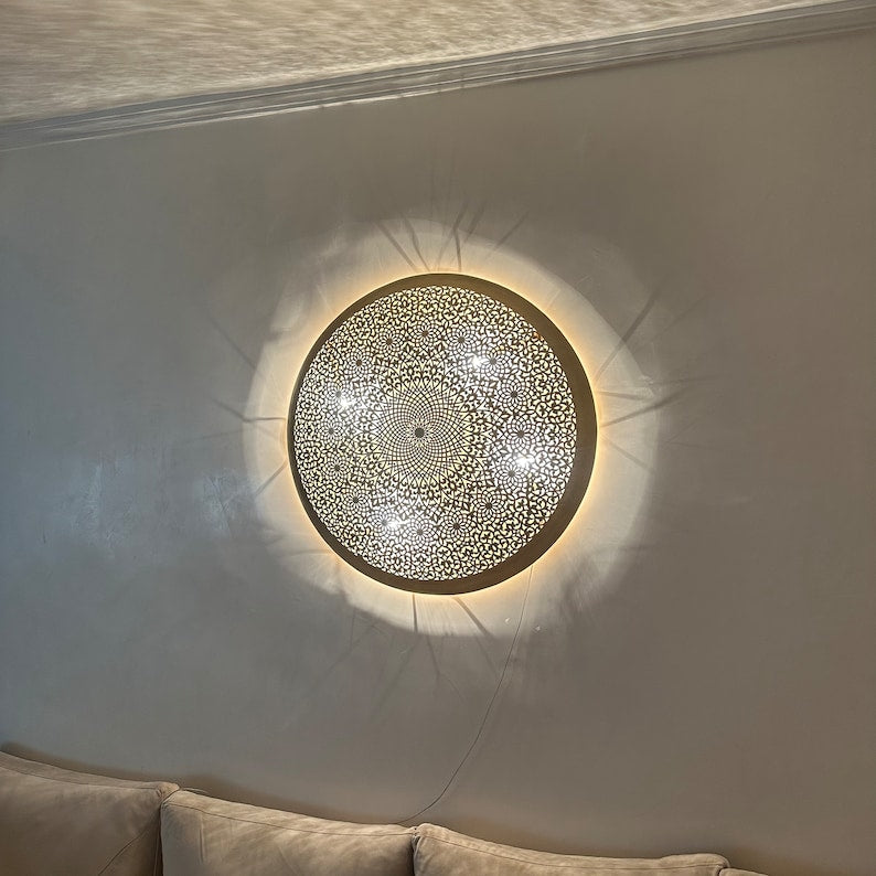 Order by Size : Moroccan handmade brass round wall light lamp ( Taourirt)