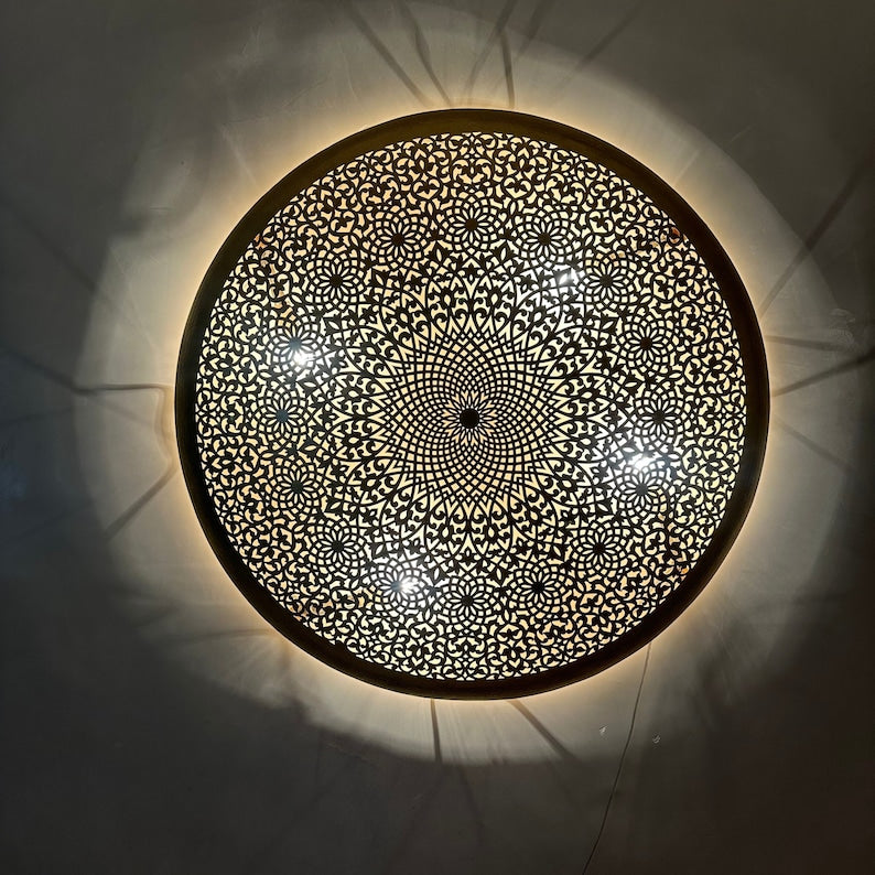 Order by Size : Moroccan handmade brass round wall light lamp ( Taourirt)