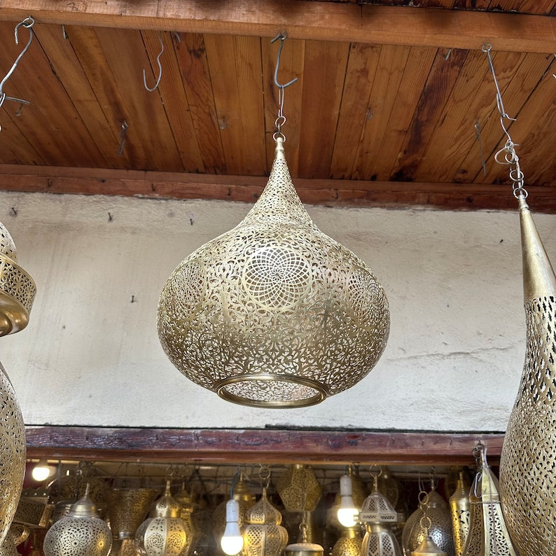 Order by Size : Moroccan Handmade Brass Ceiling Pendant Light (Nuha)