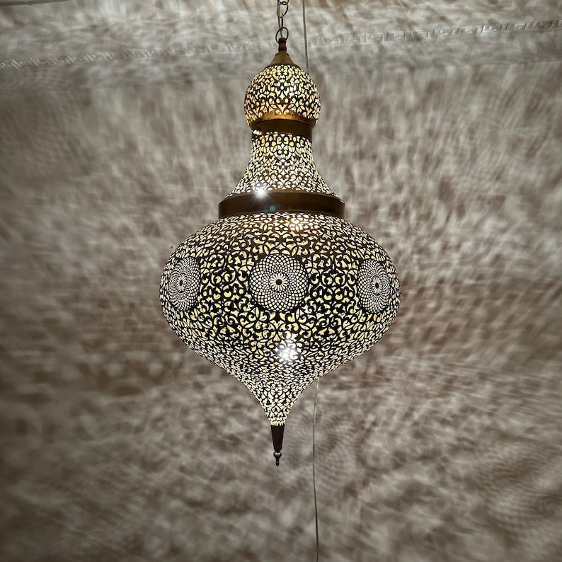Moroccan Handmade Brass Ceiling Pendant Light (Afara)