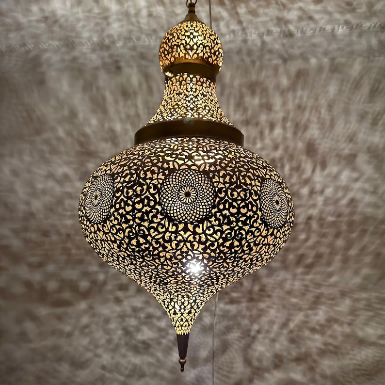 Moroccan Handmade Brass Ceiling Pendant Light (Afara)