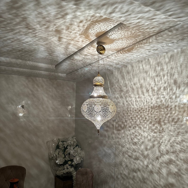 Moroccan Handmade Brass Ceiling Pendant Light (Afara)