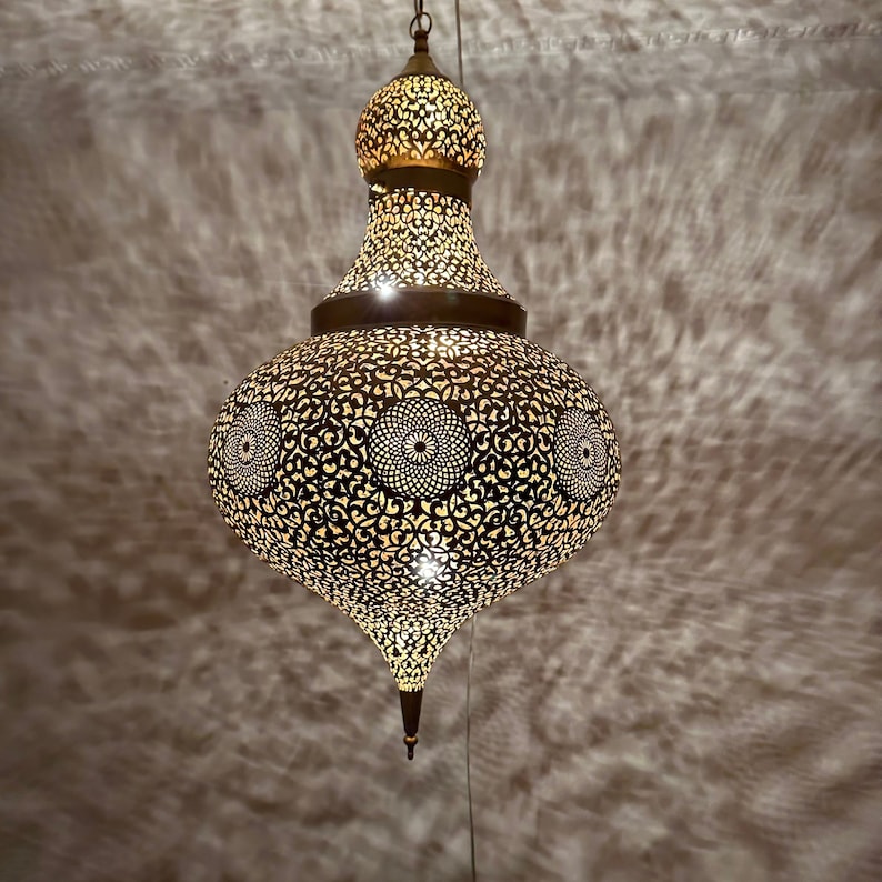 Moroccan Handmade Brass Ceiling Pendant Light (Afara)