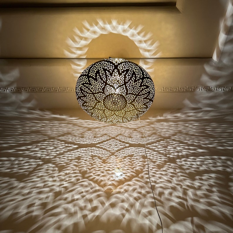 Order by Size : Moroccan Handmade Brass Ceiling Pendant Light (Warda)