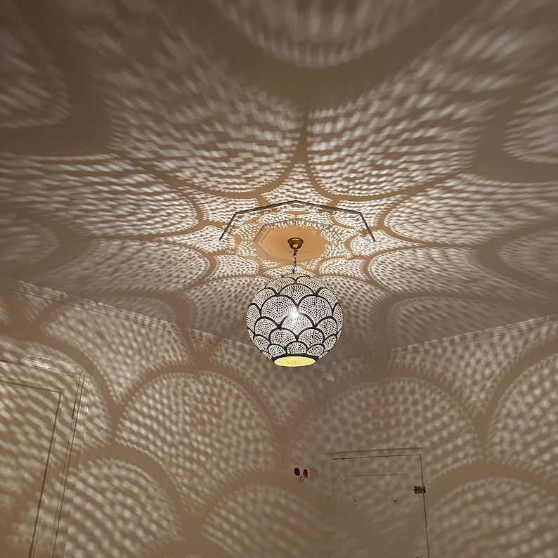 Order by Size : Moroccan Handmade Brass Ceiling Pendant Light (Gulnaz)