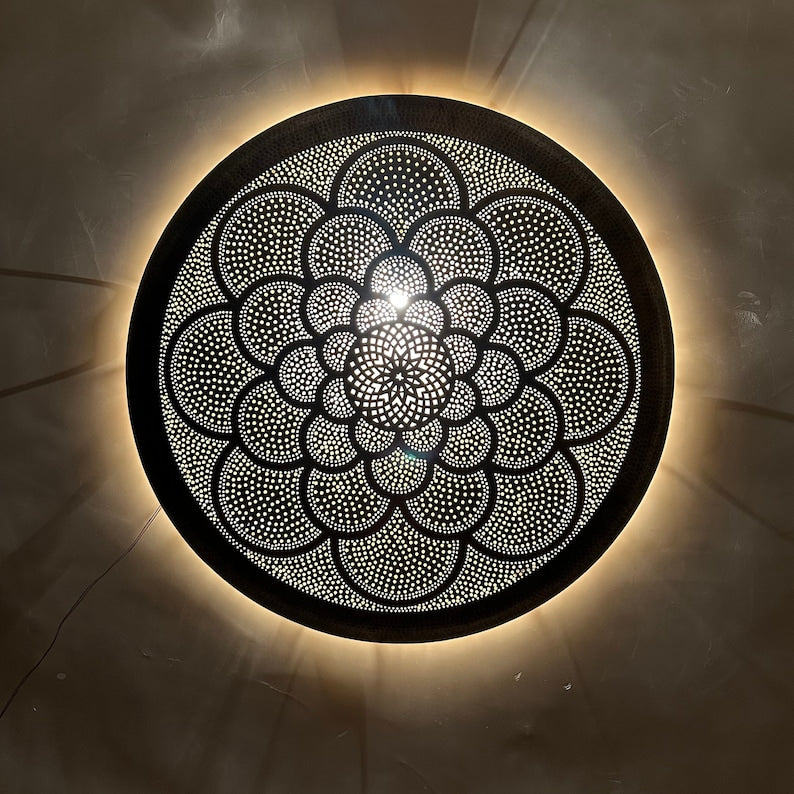 Order by Size : Moroccan handmade brass round wall light lamp ( azrou)