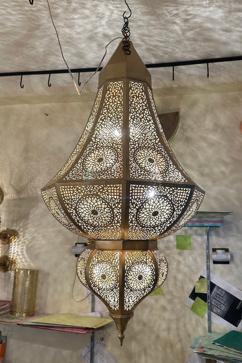 Order by Size : Moroccan Handmade Brass Ceiling Pendant Light (Ameerah)