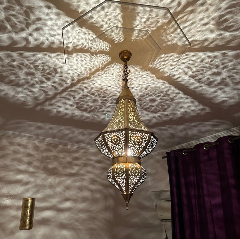 Order by Size : Moroccan Handmade Brass Ceiling Pendant Light (Izza)