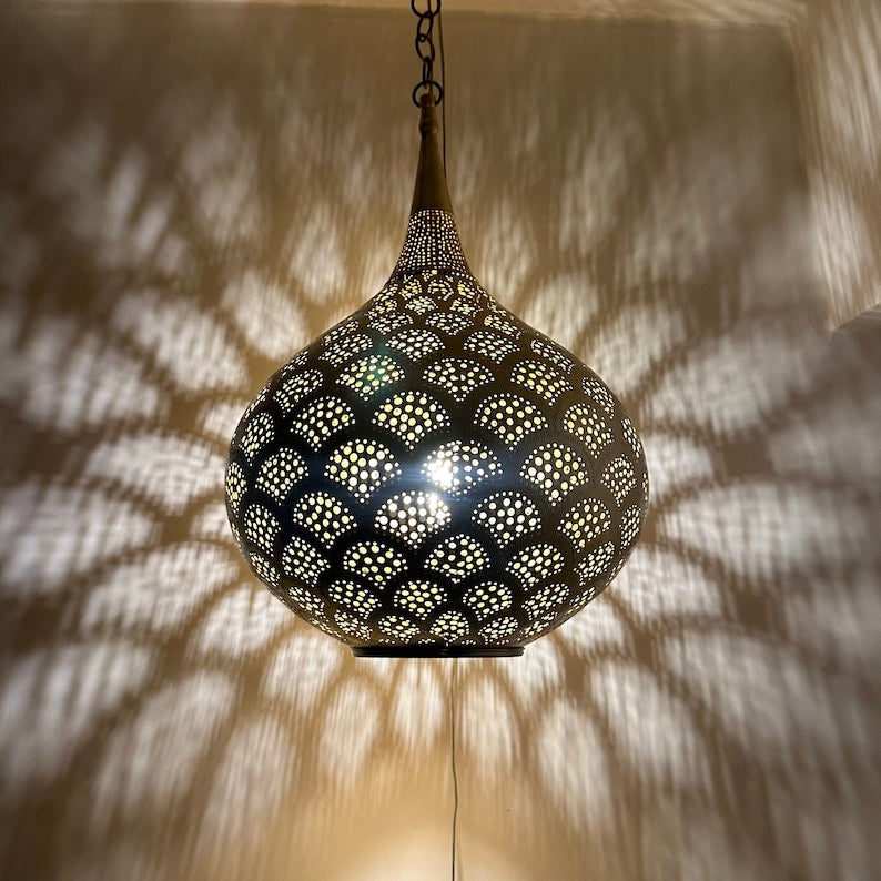 Order by Size : Moroccan Handmade Brass Ceiling Pendant Light (Yusra)