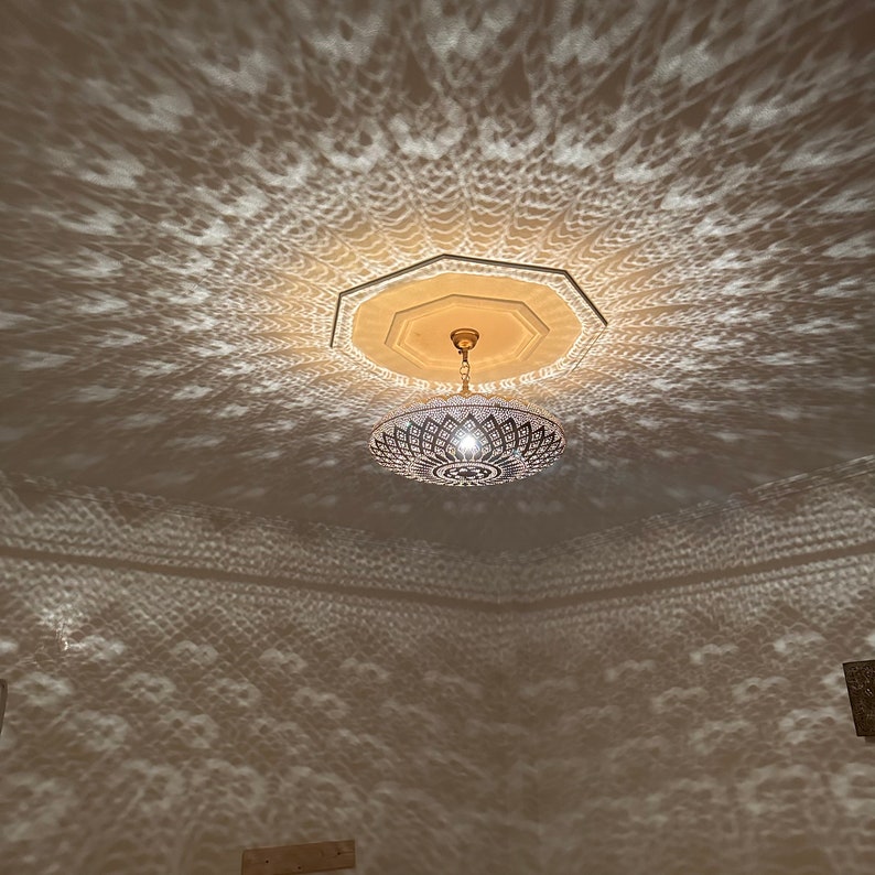 Order by Size : Moroccan Handmade Brass Ceiling Pendant Light (Naeema)