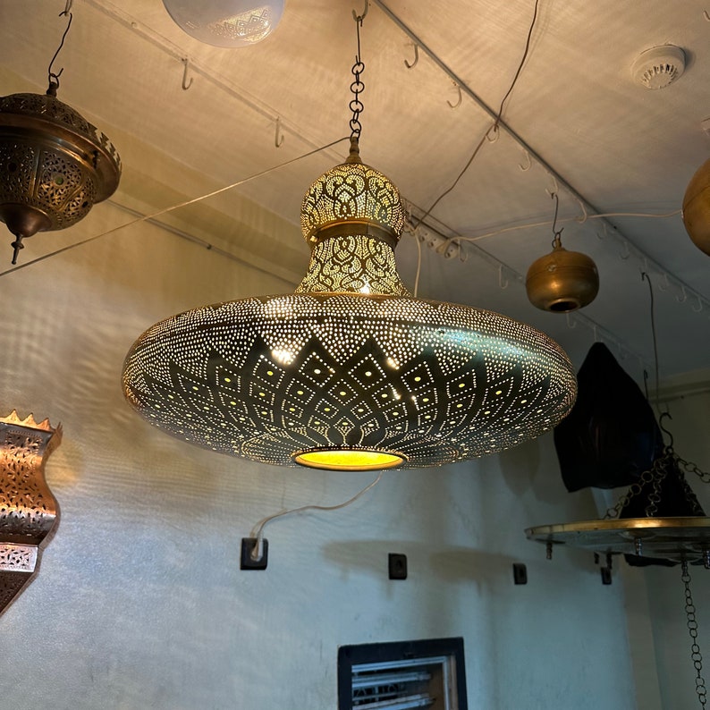 Order by Size : Moroccan Handmade Brass Ceiling Pendant Light (Rasha)