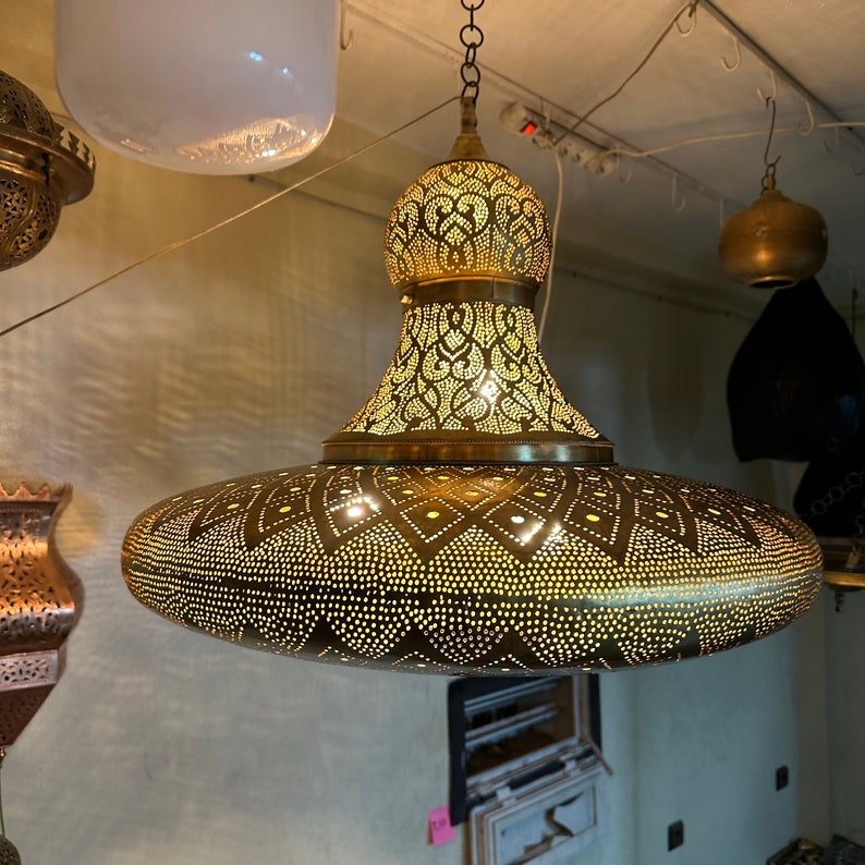 Order by Size : Moroccan Handmade Brass Ceiling Pendant Light (Rasha)