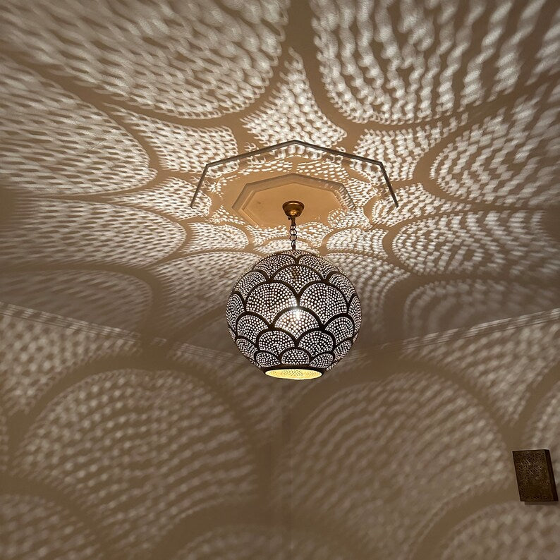 Order by Size : Moroccan Handmade Brass Ceiling Pendant Light (Gulnaz)