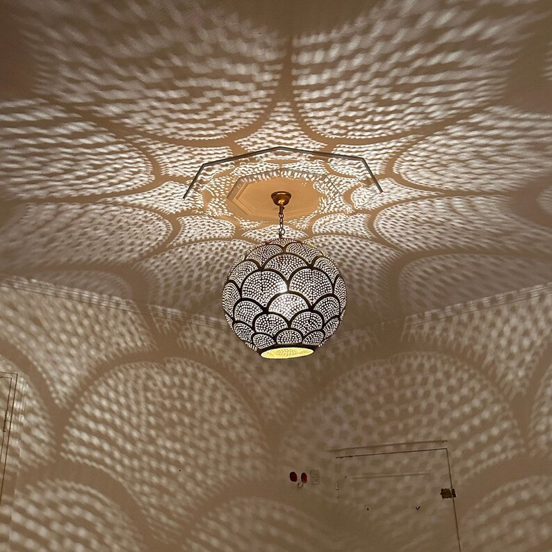 Order by Size : Moroccan Handmade Brass Ceiling Pendant Light (Gulnaz)