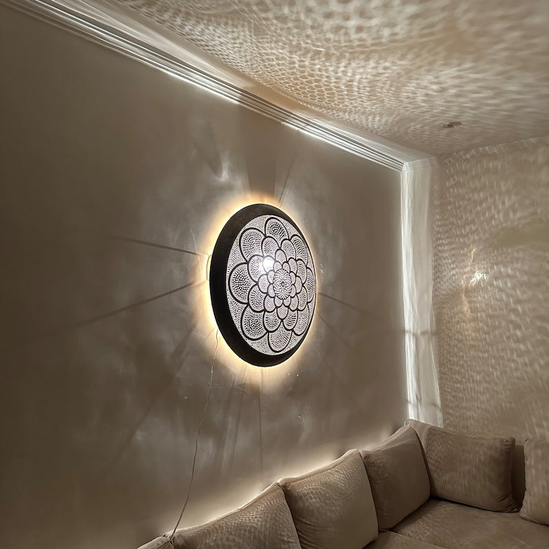 Order by Size : Moroccan handmade brass round wall light lamp ( azrou)