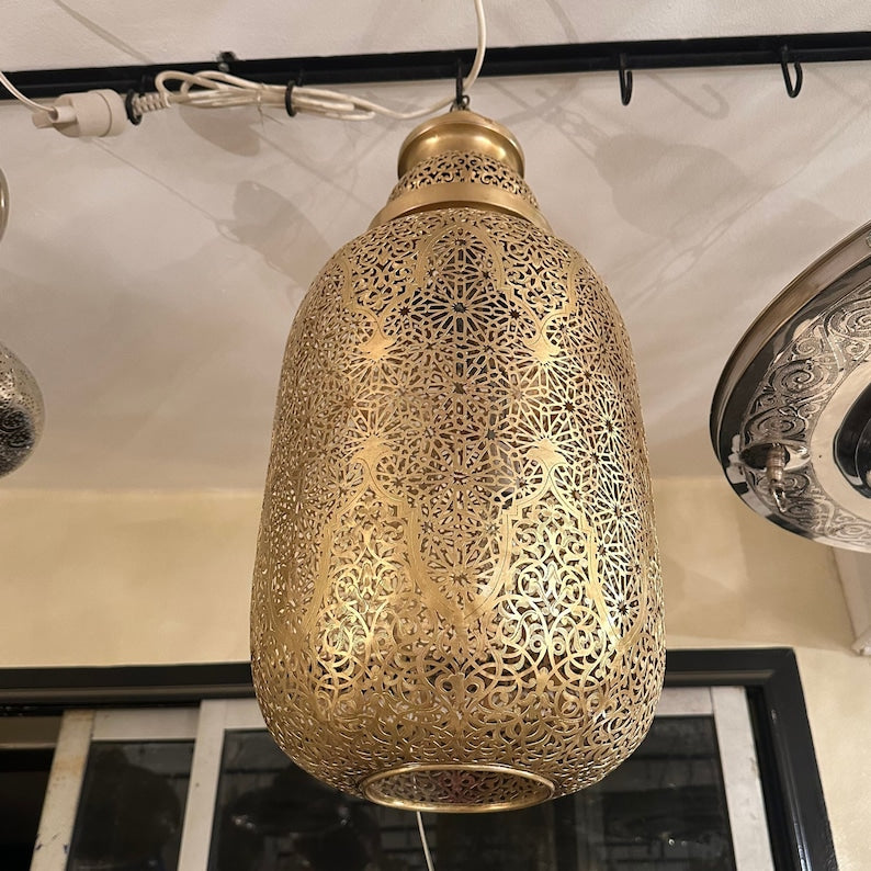 Order by Size : Moroccan Handmade Brass Ceiling Pendant Light (Inas)