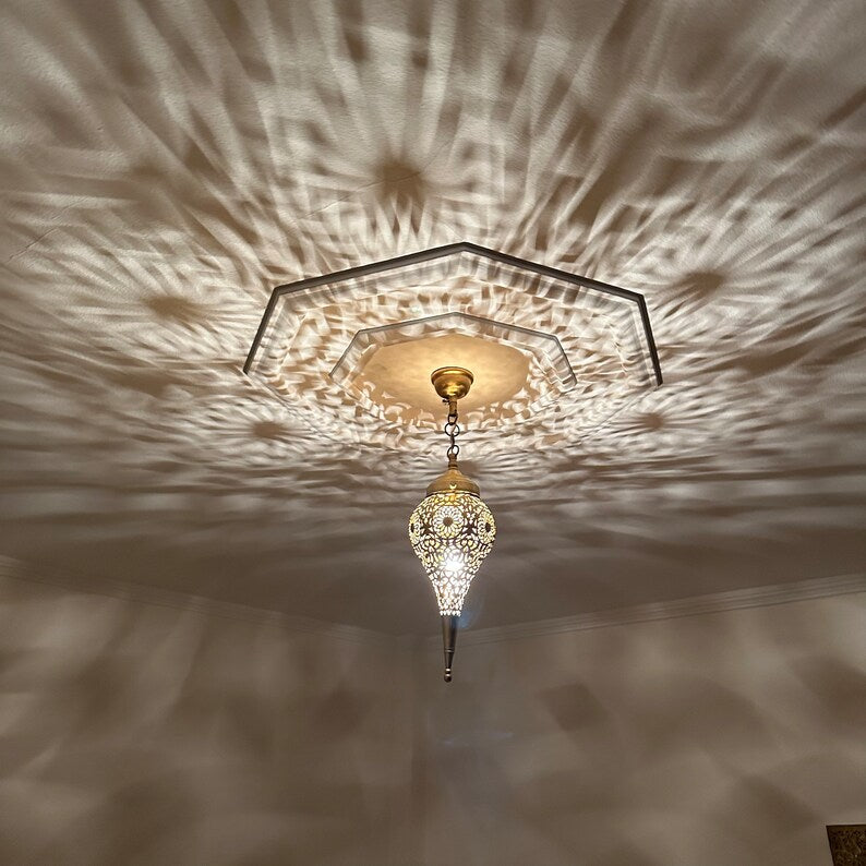 Moroccan Handmade Brass Ceiling Pendant Light (Aṣil)