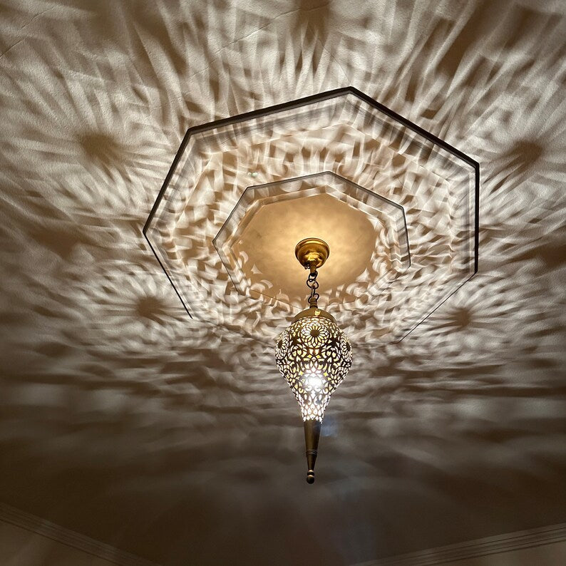 Moroccan Handmade Brass Ceiling Pendant Light (Aṣil)