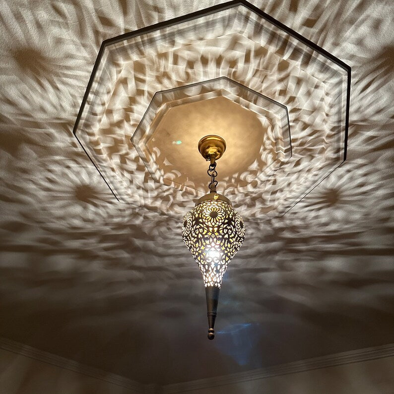 Moroccan Handmade Brass Ceiling Pendant Light (Aṣil)