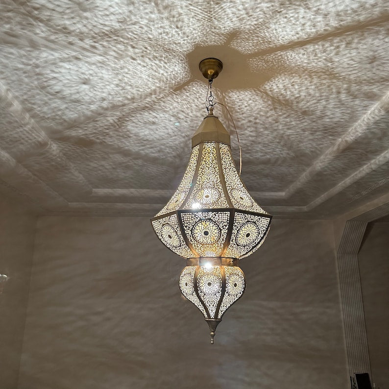 Order by Size : Moroccan Handmade Brass Ceiling Pendant Light (Ameerah)