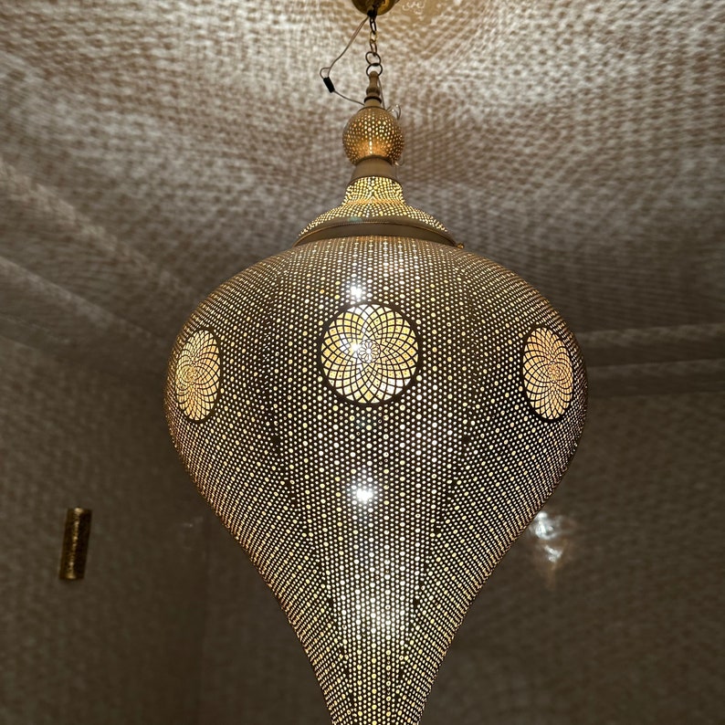 Moroccan Handmade Brass Ceiling Pendant Light (Mahveen)