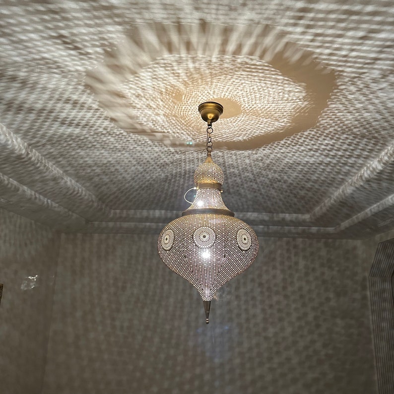 Moroccan Handmade Brass Ceiling Pendant Light (Sekina)
