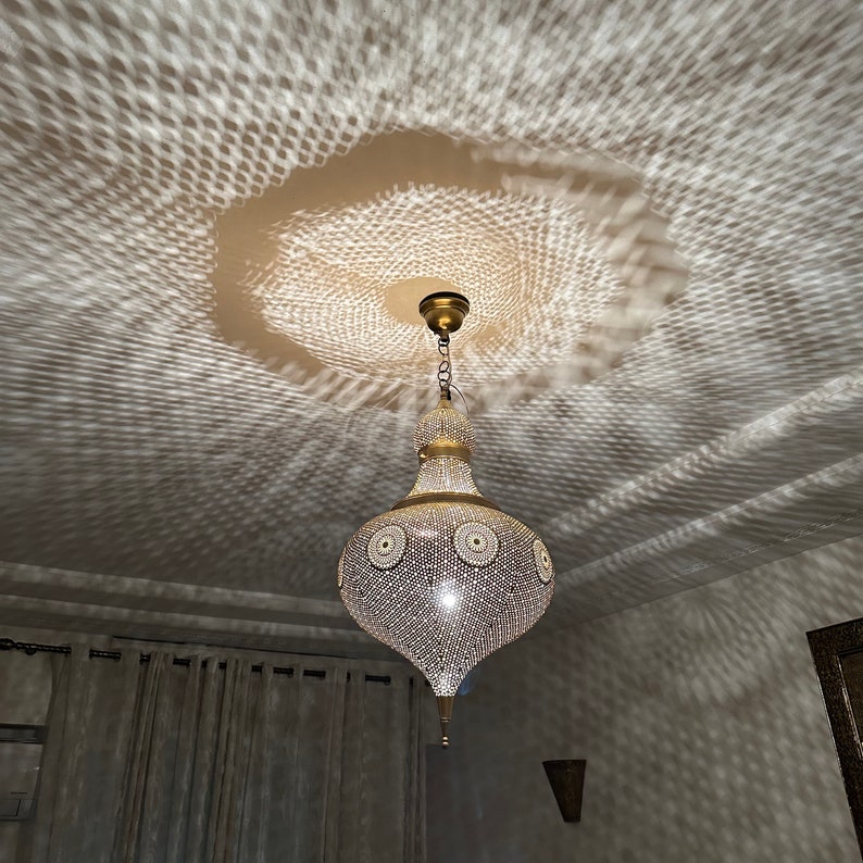 Moroccan Handmade Brass Ceiling Pendant Light (Sekina)