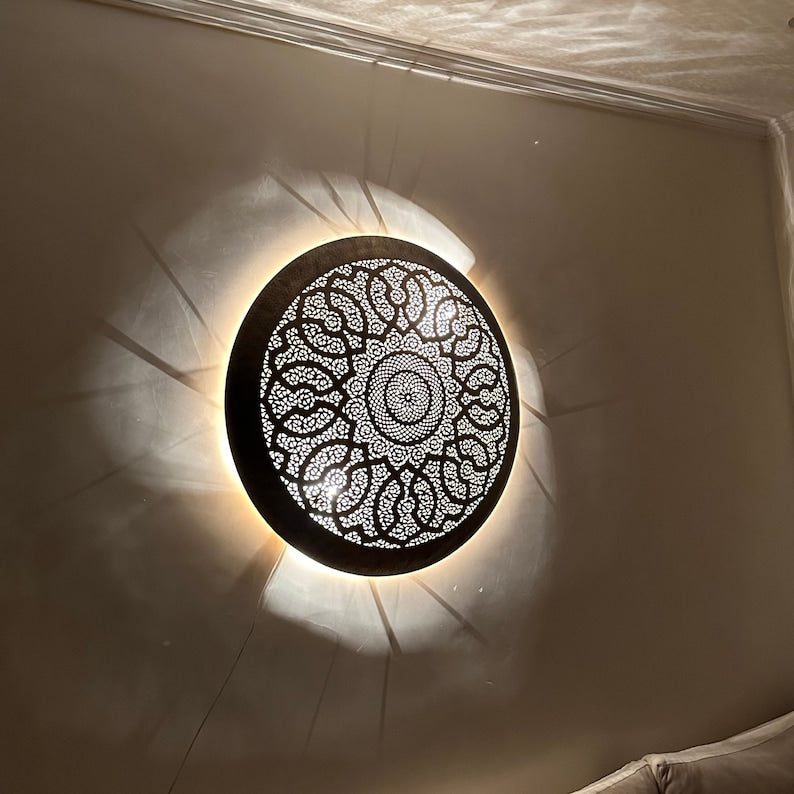 Order by Size : Moroccan handmade brass round wall light lamp ( casablanca)